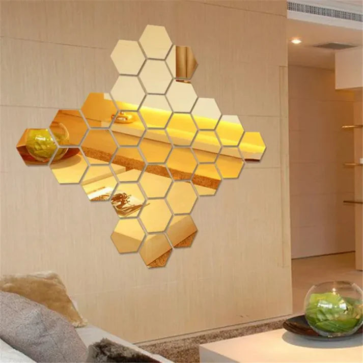 10PCs Hexagon Wall Mirror Sticker (4x4 inch)